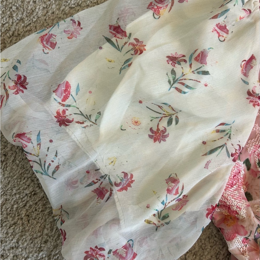 Anthropologie HEMANT & NANDITA V Neck Short Sleeve Floral Blouse Size S - Picture 8 of 10